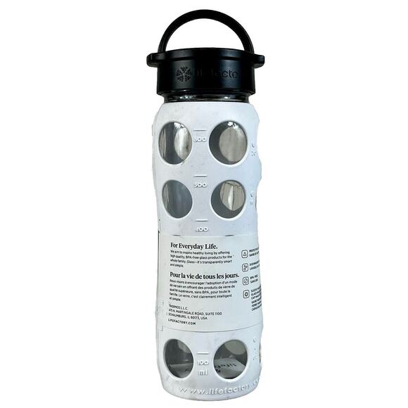 LIFEFACTORY 22 oz Glass Water Bottle With Silicone Sleeve Screw Top - WHITE - Picture 3 of 5